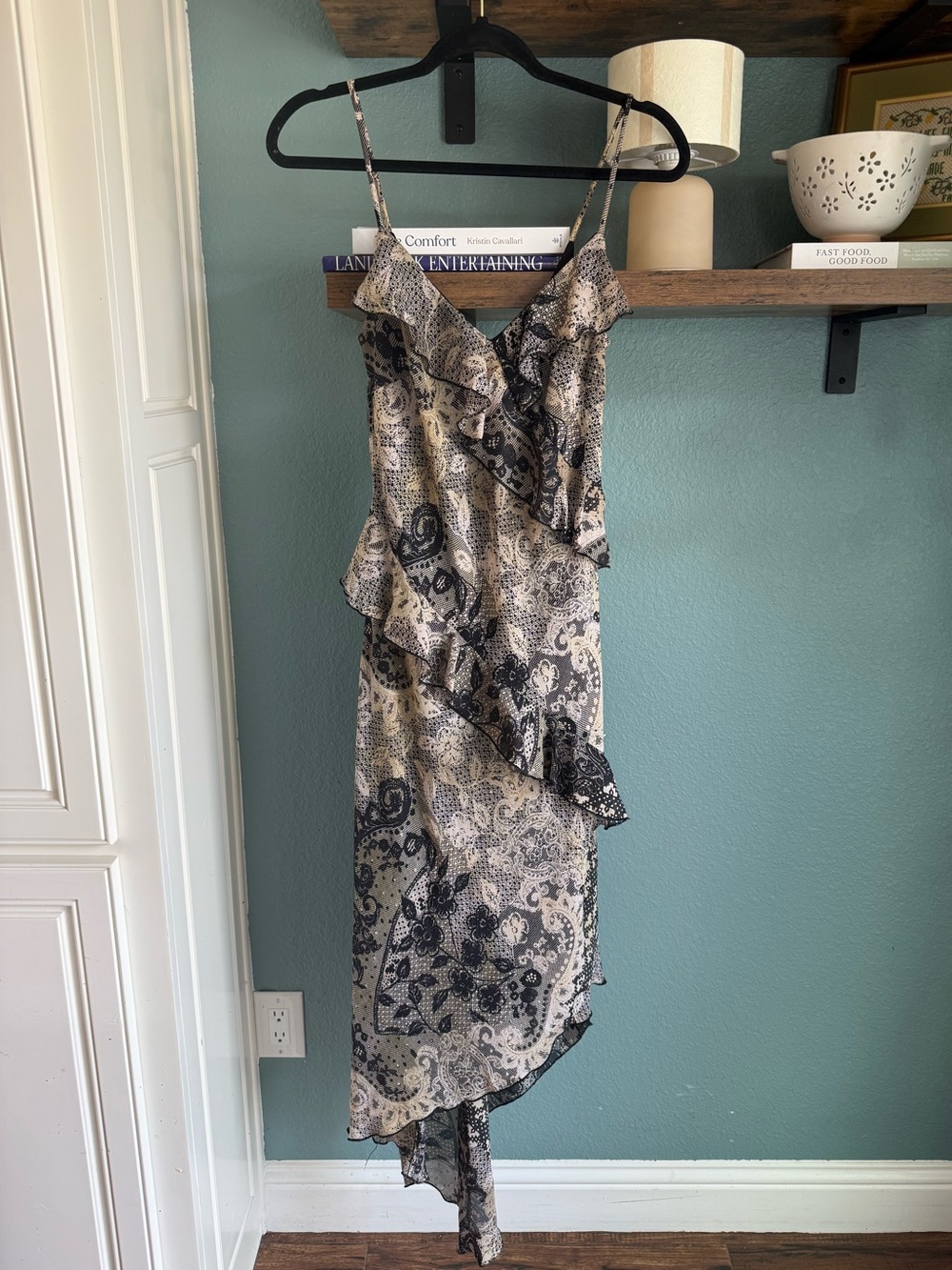 Vintage 90s Y2K La Belle Fairycore Paisley Ruffle Asymmetrical Maxi Dress Size 7